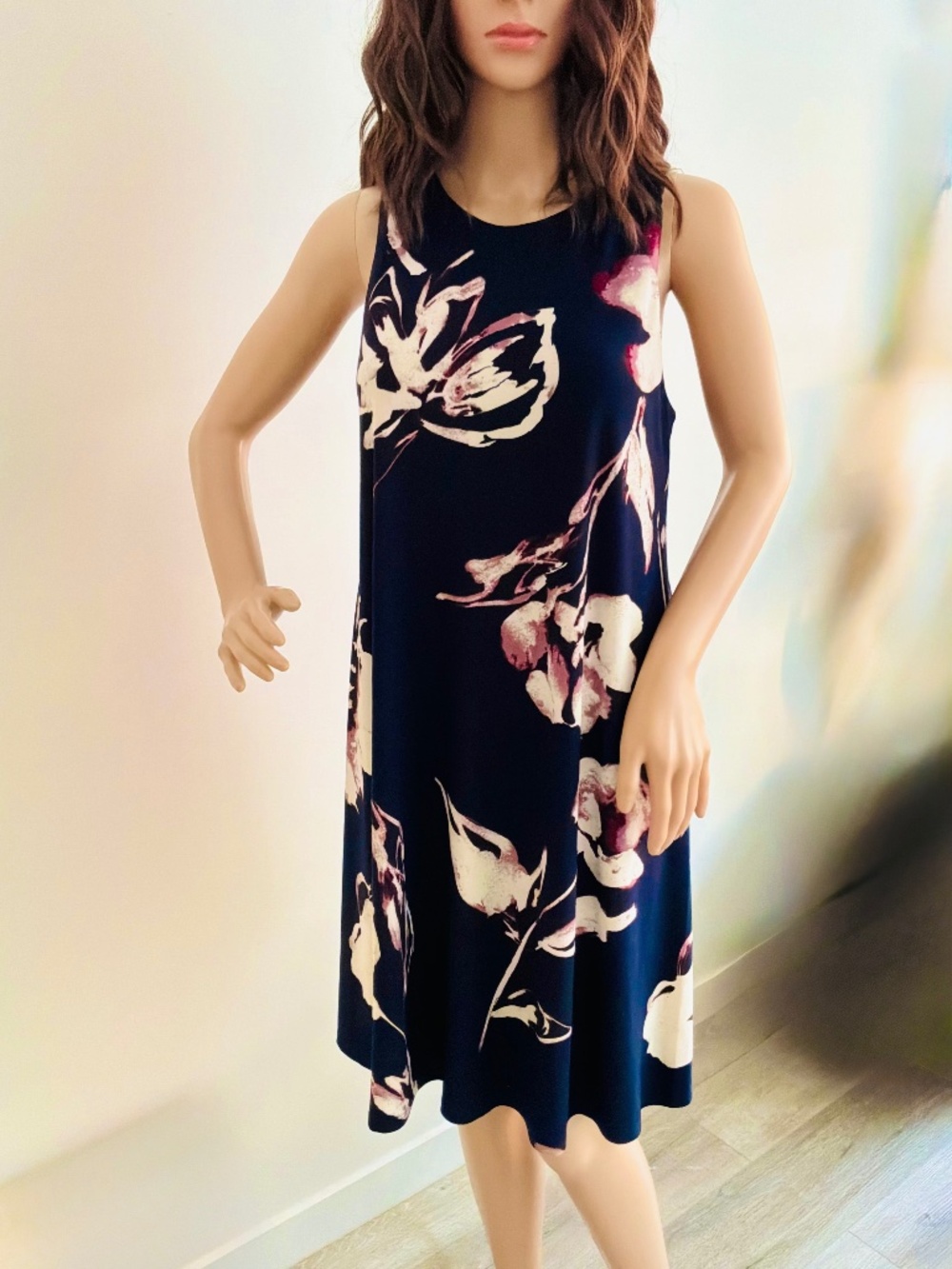 Lauren Ralph Lauren Floral Shift Dress Size 8 Navy Pink Sleeveless EUC